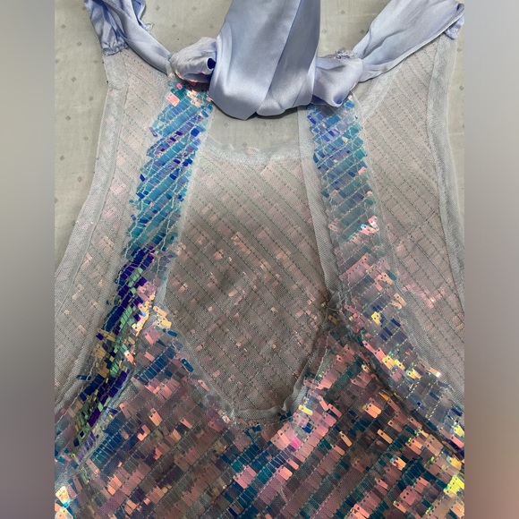 NEW FREE PEOPLE INTIMATELY DISCO FEVER SEQUIN AQUA PINK CAMI TOP MEDIUM - Picture 10 of 13